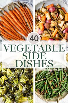 four different side dishes with carrots, broccoli and other vegetables