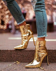 Sepatu Pump, Hak Tinggi, Trending Heels, Pointed Boots, Gold Boots, Metallic Boots, Vans Old Skool, Heeled Ankle Boots