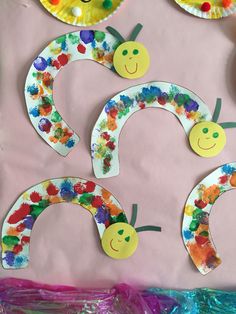 the paper plate crafts are made to look like caterpillars