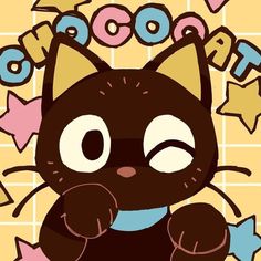 a cartoon cat sitting on top of a tile floor next to stars and the words cocoo