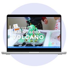 an open laptop computer with the words baking soda volcano on it