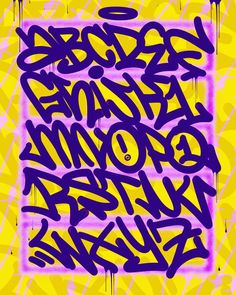 the word graffiti written in purple and yellow