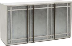 a white and grey cabinet with three doors