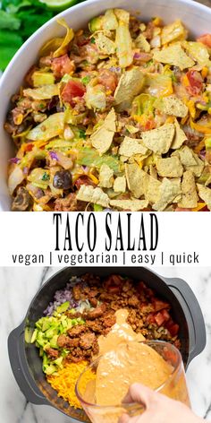 taco salad with tortilla chips and guacamole