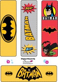 batman bookmarks with different logos on them