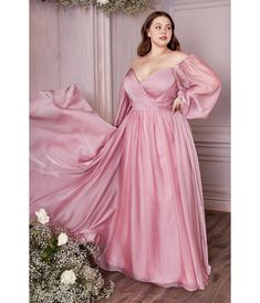 Plus Size Petal Blush Chiffon Sweetheart Bridesmaid Goddess Gown - Unique Vintage - Womens, PROM AND SPECIAL OCCASION Thumbelina Wedding, Long Sleeve Chiffon Dress, Cinderella Divine, Gown Plus Size, Elegant Prom, Elegant Prom Dresses, Elegant Aesthetic, Full Length Dress, Chiffon Gown