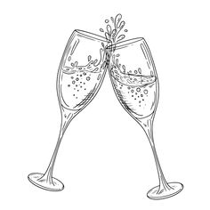 two glasses of champagne toasting with bubbles