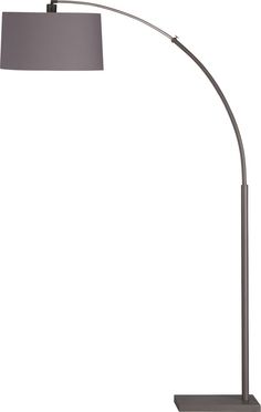 a floor lamp with a grey shade on the base and a white light behind it