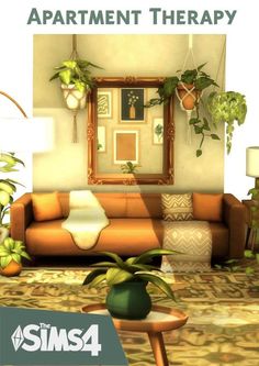 a living room filled with furniture and potted plants