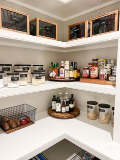 an organized pantry with spices and condiments