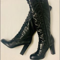 Black Knee High Lace Up Boots Size 7 1/2 M Never Been Used Asking $ 80.00 Fitted High Ankle Lace-up Boots In Faux Leather, Fitted High Ankle Lace-up Faux Leather Boots, Black Formal Knee-high Boots, Winter Formal Lace-up Heels, Black Fitted Mid-calf Boots For Formal Occasions, Casual High Heel Lace-up Boots, Chic High Ankle Lace-up Boots For Formal Occasions, Trendy Fitted Leather Lace-up Boots, Fitted Lace-up Boots For Workwear In Fall