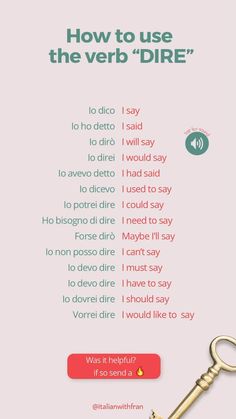 a key with the words how to use the verb diree