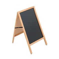 a wooden sign with a chalkboard attached to the front and bottom of it, on a white background