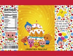 the back side of a candy bar wrapper with cartoon characters on it