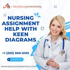 a woman with a stethoscope standing in front of a sign that says nursing assignment help with ken diagrams