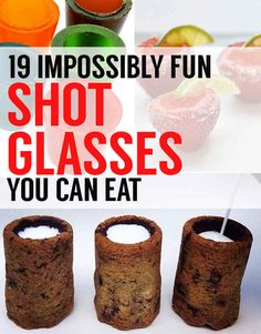 there are different shots and glasses with straws in them