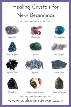 Crystals For New Beginnings, Jewelry By Brand, Crystal Guide, Chakra Healing Crystals, Spiritual Crystals, Gemstone Meanings, Crystal Therapy, Healing Crystal Jewelry, Crystal Healing Stones