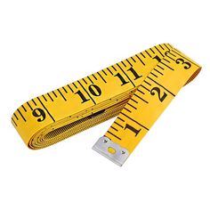 a yellow measuring tape on top of a white background