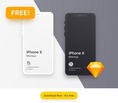 an iphone x mockup next to a mobile phone with the text free on it