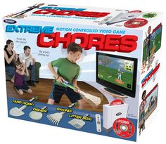 the extreme motion controlled video game chores is in its box and ready to be played