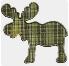 a green plaid moose with antlers on it's back