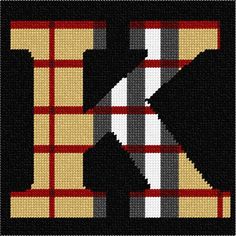 a cross stitch pattern with black and white squares on the bottom, yellow and red plaid