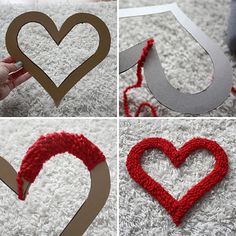 four pictures of different shapes and sizes of hearts