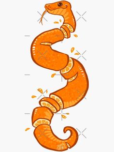 an orange snake with its mouth open and it's tail curled up in the air