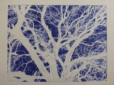 a blue and white tree with no leaves