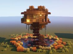 Aesthetic Treehouse, Minecraft Cow, Minecraft Treehouses, Minecraft Pumpkin, Bangunan Minecraft, Minecraft House Plans, Minecraft Cottage