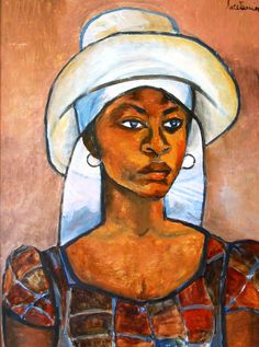 a painting of a woman wearing a white hat