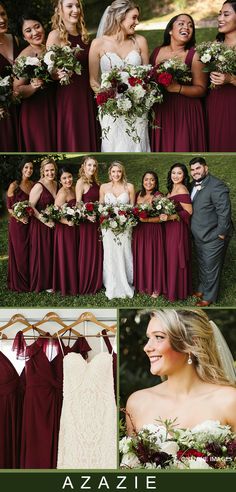 the bride and her bridal party are posing for pictures