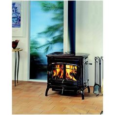 a wood burning stove in a living room