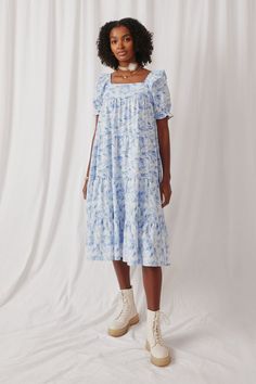 Womens Textured Floral Dress | Boho Clothing – Sophie & Hailee Sister Missionary Clothes, Mission Dresses, Missionary Dresses, Blue And White Dresses, Sister Missionary Dresses, Mission Outfits, Mission Fits, Missionary Outfits, Linen Wardrobe