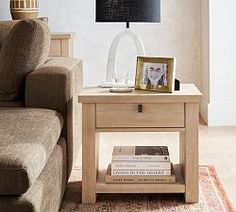 a living room scene with focus on the end table