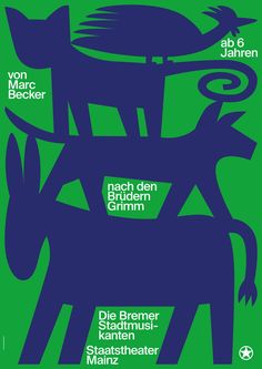 an advertisement for the berlin film festival, with blue silhouettes on green and white background