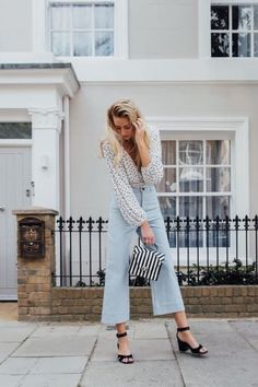 Preppy Outfit from hofsisters with Milanoo Tops, Furla Crossbody Bags, Chloé Pants, Kristin Cavallari Sandals High Waist Wide Leg Jeans, Apiece Apart, Kristin Cavallari, French Women, Polka Dot Blouse