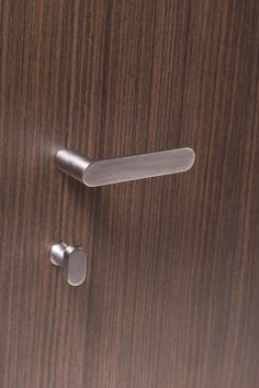 a door handle on a wooden door