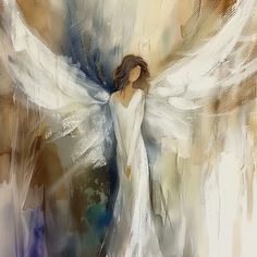 an angel painting with white wings on a brown background