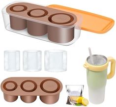 an assortment of ice creams and cups with lids