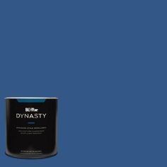 a blue paint can with the words dymasty on it in white lettering