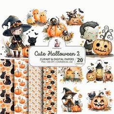 halloween digital papers with pumpkins, cats and other items for scrapping or crafts