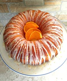 a bundt cake with orange slices on top