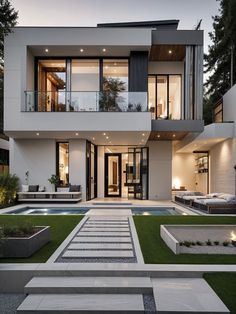 Best Home Front Designs Contemporary House Exterior Design, Black Modern House, Modern Glass House, House Structure Design, Morden House, White Exterior Houses, Pool And Garden, A Modern House, 2 Storey House Design