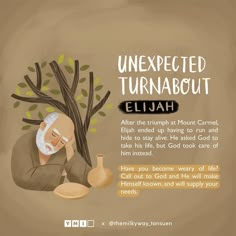 an old man sitting under a tree next to a potted plant with the words unexpected turnabut written on it