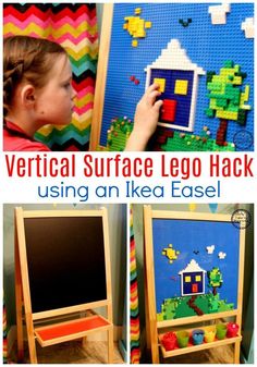 Ikea Easel, Lego Hacks, School Toys, Lego Challenge, Lego Wall, Lego Club, Lego Table, Lego Activities, Lego Room