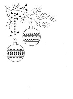 a black and white drawing of ornaments hanging from a tree