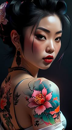 Japanese Water Tattoo, Magical Drawings, Female Samurai Art, Female Warrior Tattoo, Cyborgs Art, Tattoed Women, Geisha Art, 4 Tattoo