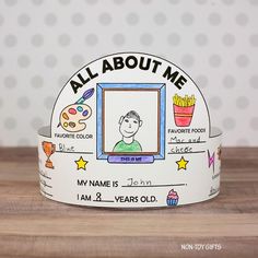 First Day Of School Hat Printable, All About Me Crafts For Kids, Introduce Yourself Creative, All About Me Paper, Spinner Craft, Abc Countdown, English Corner, Head Teacher