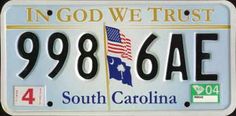 a license plate with the state of south carolina on it